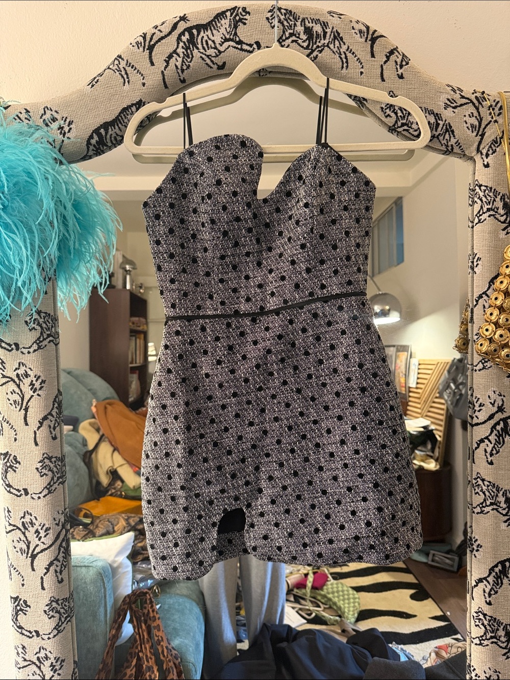 Amanda Uprichard Black and White Polka Dot Sweetheart Mini Dress puzzle dress